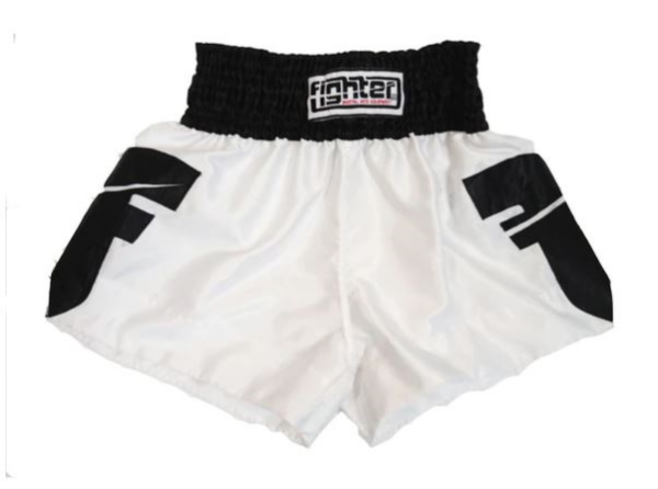 Fighter  Muay Thai Kickboxing Shorts  – White with Black